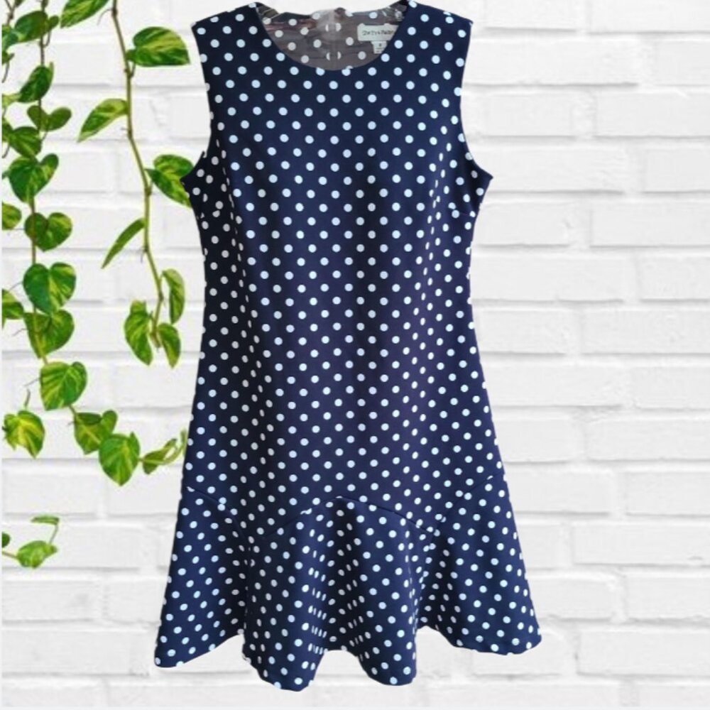 Shelby & Palmer Womens Sleeveless Dress Fit-n-Flare Navy Polka Dot Size 6